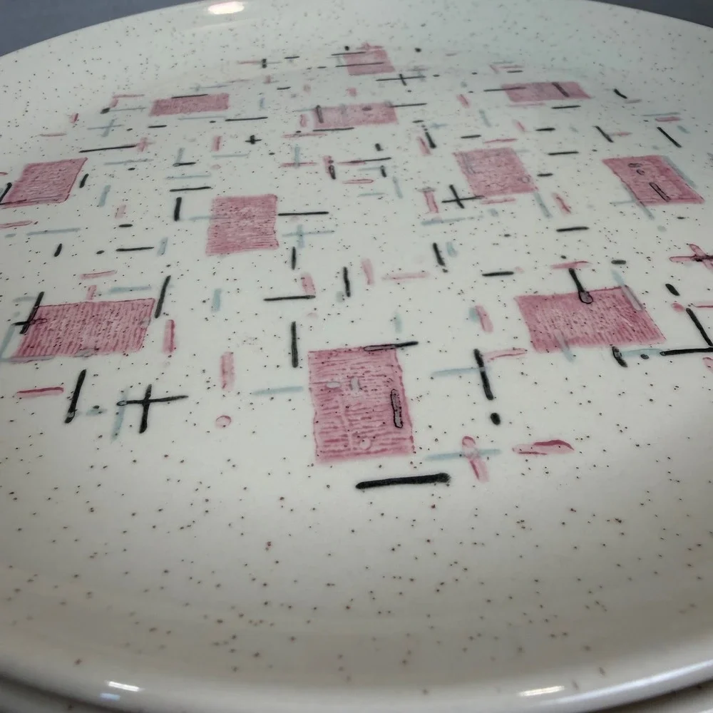 Vernonware Tickled Pink Dinner Plates Set of 7 MCM Atomic 10
